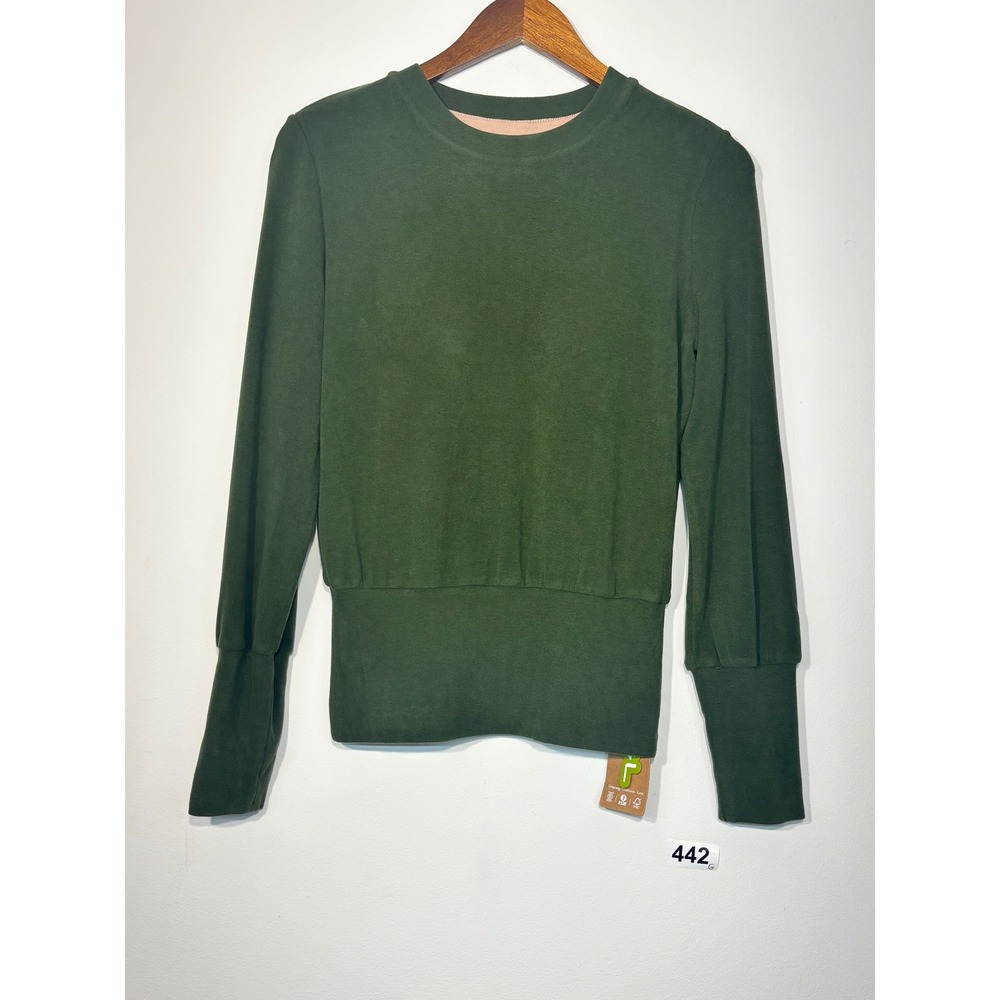OGL Womens Long Sleeve Crew Neck Top with Built-in Bra Forest Green Size S